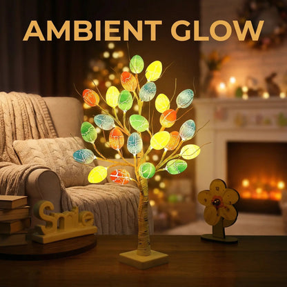 🌳 Beleuchteter Birken-Eierbaum mit 24 bunten Eiern (60 cm) 💡  Verschönern Sie Ihr Oster- und Frühlingsdekor!