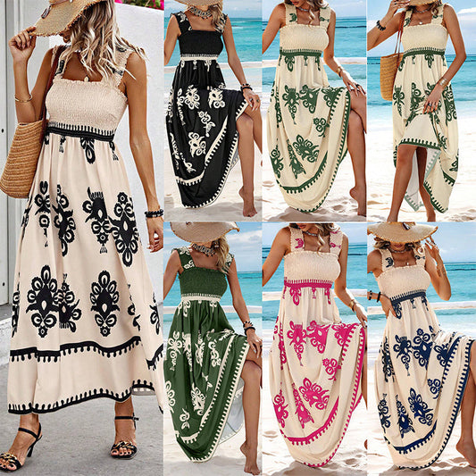 👚 60% RABATT!  🌸Damen Sommer Print Ärmelloses Fließendes Langes Kleid
