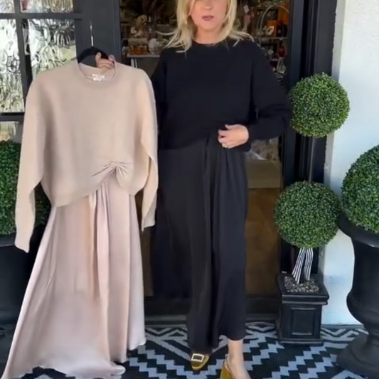 Elegantes 2-teiliges Set für Damen: Oberteil mit gedrehtem Knoten & Maxikleid